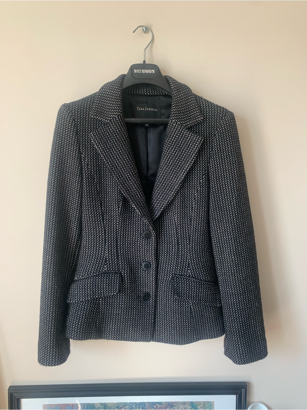 Tara Jarmon Black and White Tweed Notch-Lapel Blazer